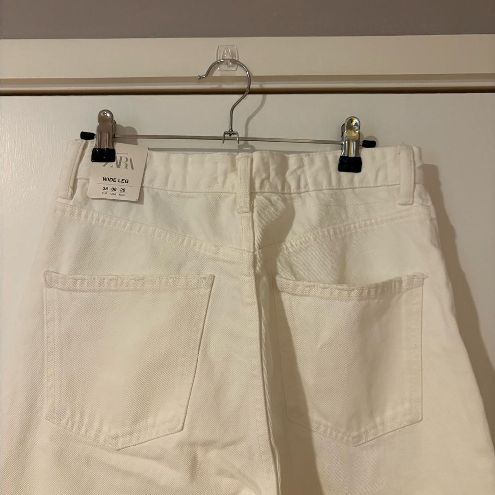 Zara White Distressed Wide Leg Jeans NWT - Picture 6 of 7